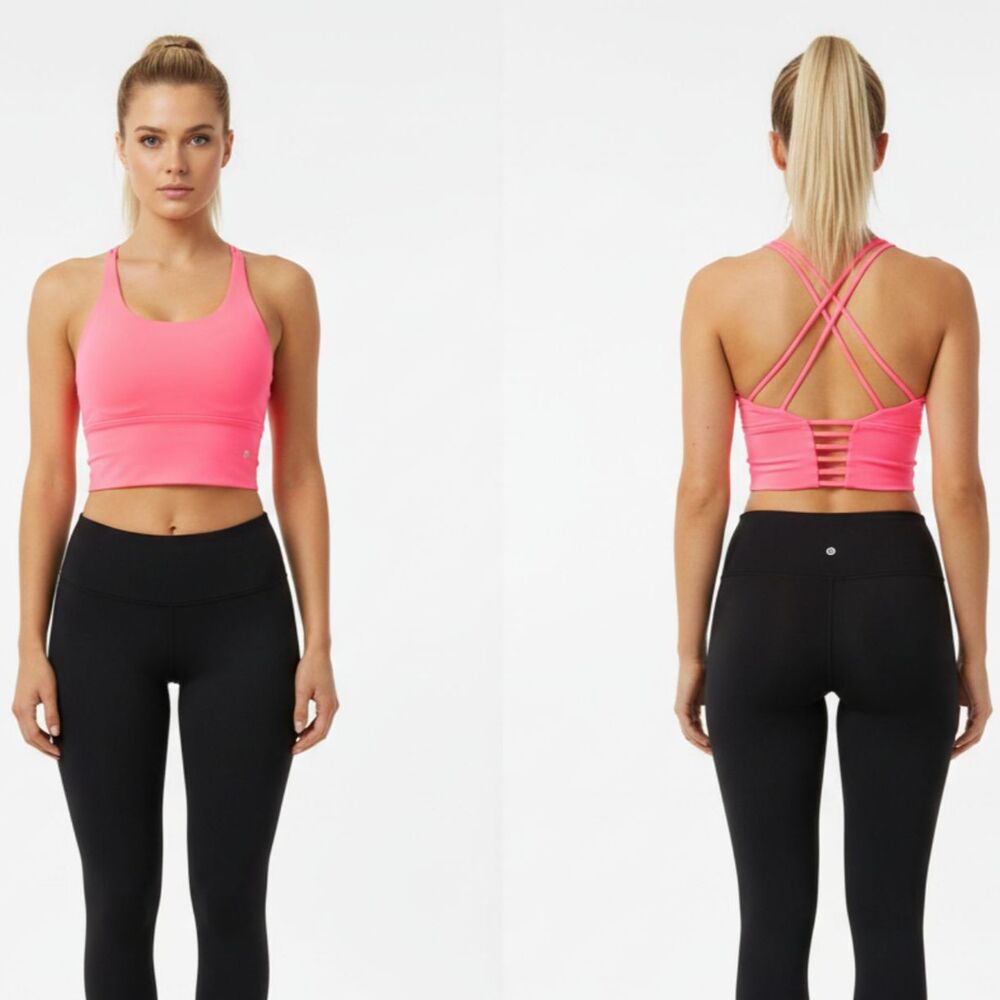 Savvi Hot Pink Strappy Back Cropped Athletic Sport Bra Top New S
